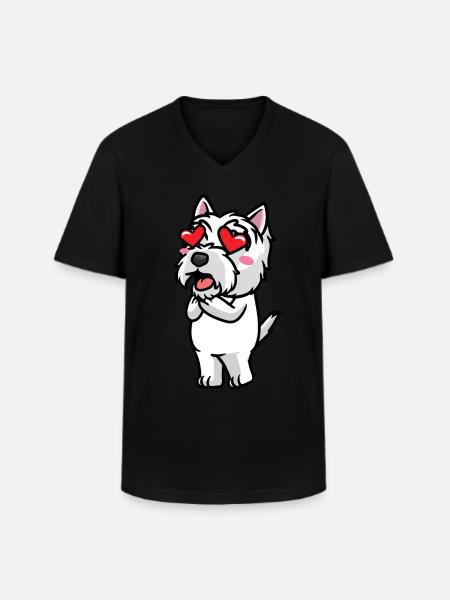 West Highland White Terrier Dog Westie - Klassisk T-skjorte med V-hals for menn - svart