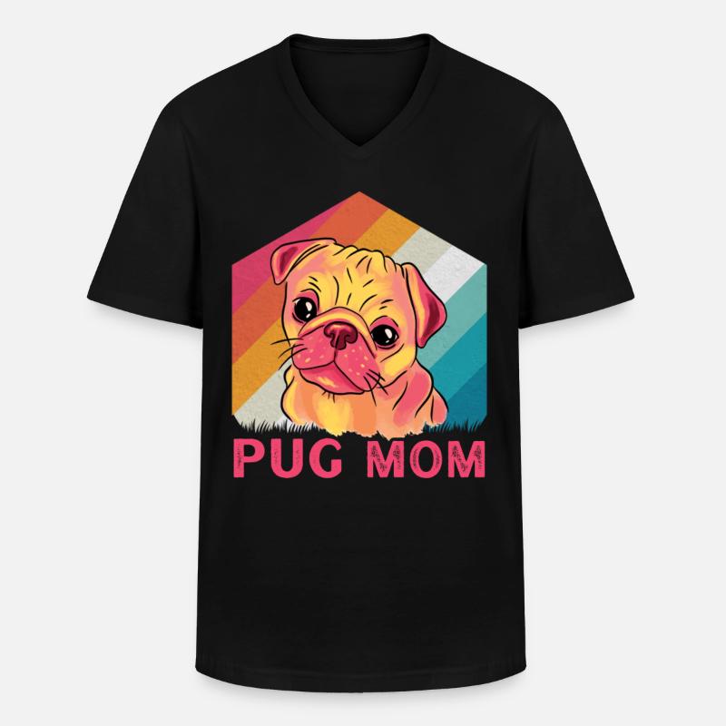 Pug Mom - Männer-T-Shirt mit V-Ausschnitt - Schwarz