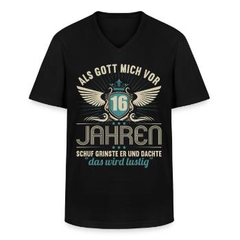 Als Gott mich vor 16 Jahren schuf 16. Geburtstag - Männer-T-Shirt mit V-Ausschnitt - Schwarz - Vorne - AI Model Male 178 dark (178cm)