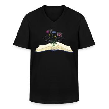 Wild Blumen Blüten wachsen aus Buch - Männer-T-Shirt mit V-Ausschnitt - Schwarz - Vorne - AI Model Male 178 dark (178cm)