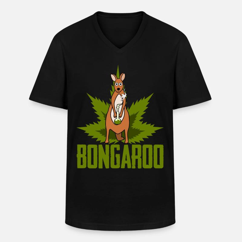 Känguru mit Hanf Wasserpfeife Kängurus - Männer-T-Shirt mit V-Ausschnitt - Schwarz