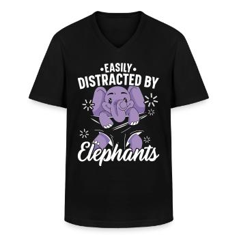 Easily distracted by Elephant Wildlife Animal - Men's V-Neck T-Shirt - black - Front - AI Model Male 178 dark (178cm)