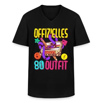 80er Jahre Outfit Party 80's Motto Mottoparty 1980 - Männer-T-Shirt mit V-Ausschnitt - Schwarz - Vorne - AI Model Male 178 dark (178cm)