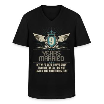 9 ans marié seulement 2 erreurs 9.Anniversaire de mariage - T-shirt col V Homme - noir - Devant - AI Model Male 178 dark (178cm)