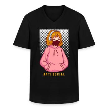 Anti Social Japanese Egirl - Men's V-Neck T-Shirt - black - Front - AI Model Male 178 dark (178cm)