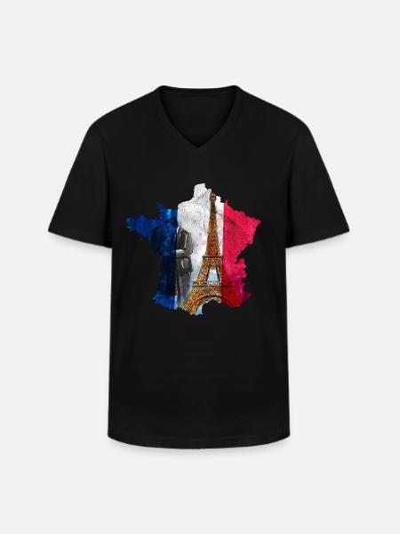 Frankreich - Männer-T-Shirt mit V-Ausschnitt - Schwarz