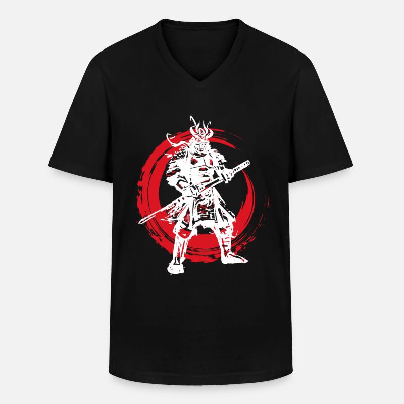 Samurai Japanischer Krieger Blutmond Design - Männer-T-Shirt mit V-Ausschnitt - Schwarz