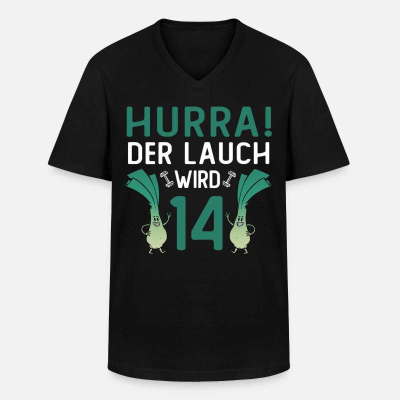 Hurra der Lauch wird 14 - Männer-T-Shirt mit V-Ausschnitt - Schwarz