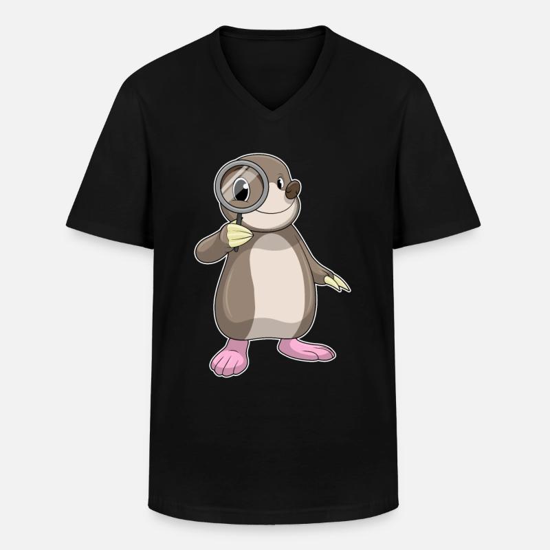 Mole with magnifying glass - Men's V-Neck T-Shirt - black