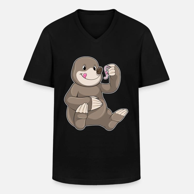 Mole with earthworm - Men's V-Neck T-Shirt - black