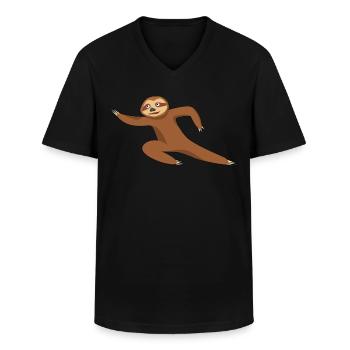 Qigong Qi Gong Paresseux Chigong - T-shirt col V Homme - noir - Devant - AI Model Male 178 dark (178cm)