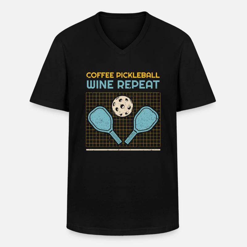 Coffee Pickleball Wine Repeat - Männer-T-Shirt mit V-Ausschnitt - Schwarz