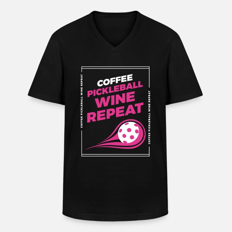 Coffee Pickleball Wine Repeat - Männer-T-Shirt mit V-Ausschnitt - Schwarz
