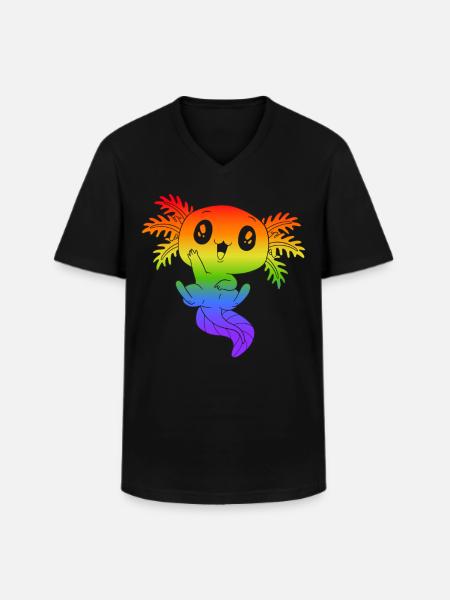 Axolotl LGBTQ Sweet Colorful Rainbow Amphibians - Men's V-Neck T-Shirt - black