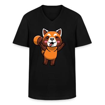 Panda roux Petit panda émoticône - T-shirt col V Homme - noir - Devant - AI Model Male 178 dark (178cm)