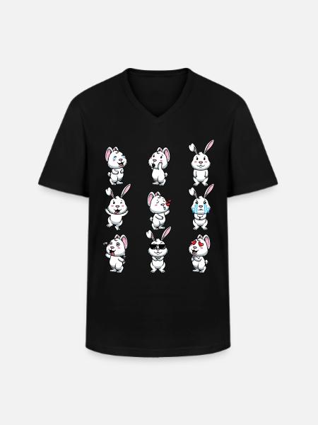 White Rabbit Emoticons Rabbit - Men's V-Neck T-Shirt - black