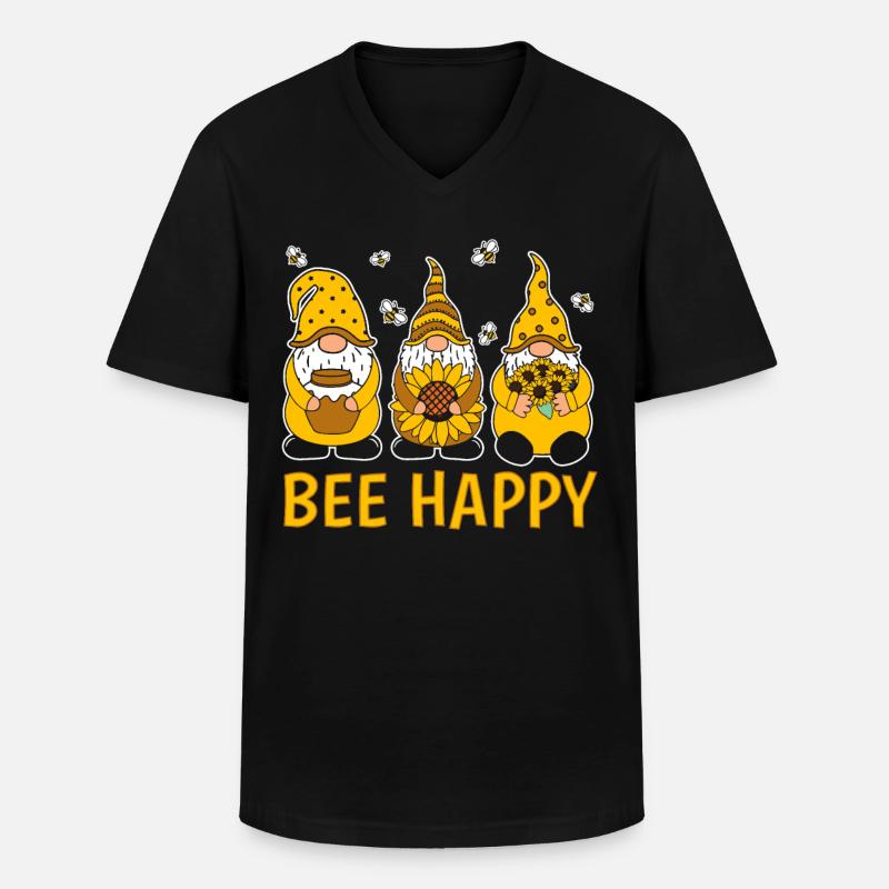 Bee Happy - Männer-T-Shirt mit V-Ausschnitt - Schwarz