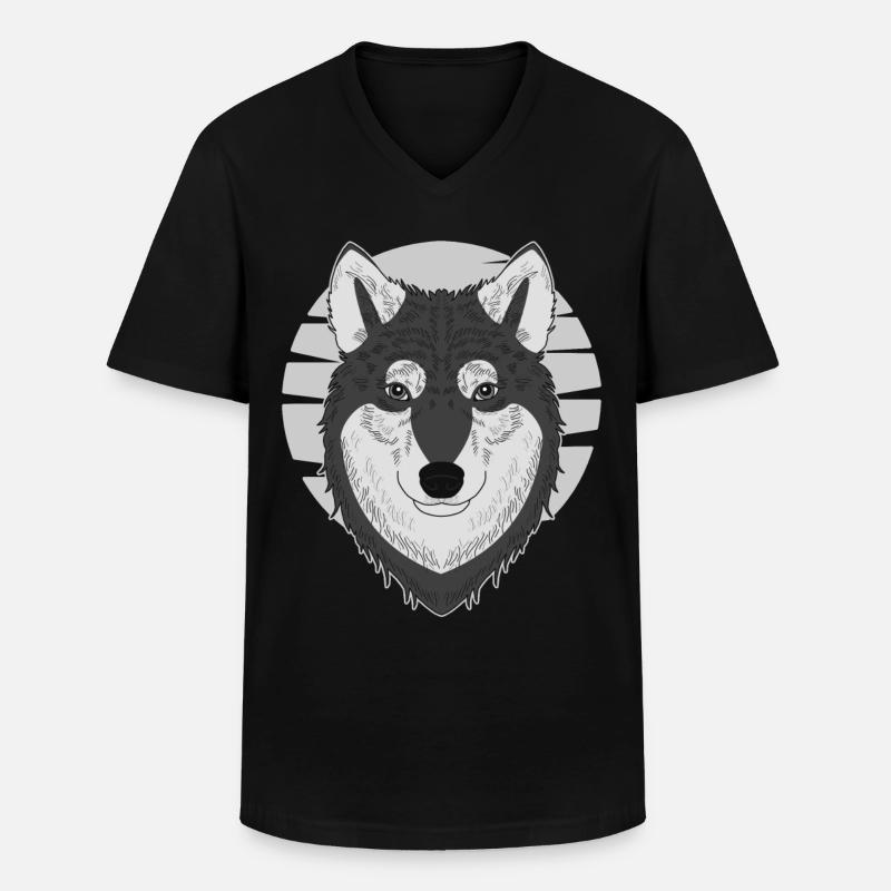 Wolf - Männer-T-Shirt mit V-Ausschnitt - Schwarz