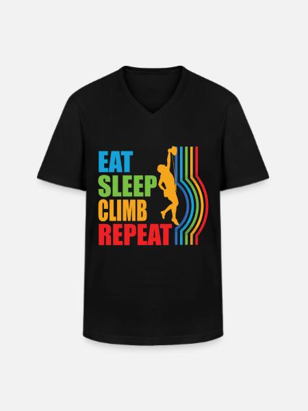 Eet slaapklim Herhaal boulderen klimmen - Klassiek mannen T-shirt met V-hals - zwart