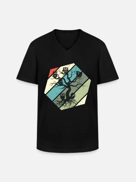 Eule Stammbaum Nachtaktiv Eulen - Männer-T-Shirt mit V-Ausschnitt - Schwarz