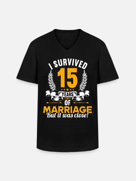 J’ai survécu à 15 ans de mariage 15ème anniversaire de mariage - T-shirt col V Homme - noir