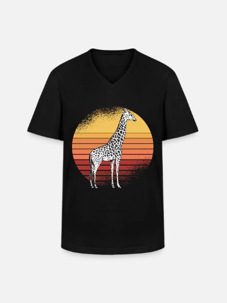 Giraffe Retro Afrika Savanne - Männer-T-Shirt mit V-Ausschnitt - Schwarz