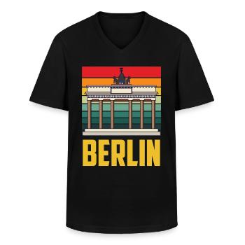 Berlin Brandenburg Gate Retro German - Men's V-Neck T-Shirt - black - Front - AI Model Male 178 dark (178cm)