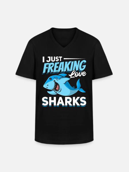 Gran amante del tiburón blanco Me encantan los tiburones - Camiseta con cuello de pico hombre - negro