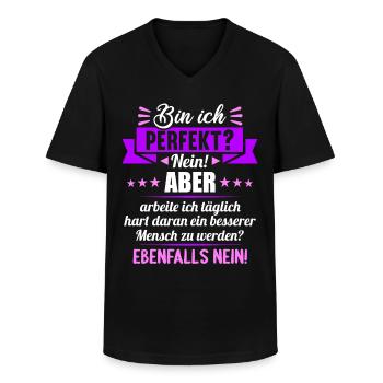 Bin ich perfekt? Nein. Aber arbeite ich daran - Männer-T-Shirt mit V-Ausschnitt - Schwarz - Vorne - AI Model Male 178 dark (178cm)
