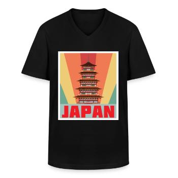 Temple Japan Tokyo Tower Retro - Men's V-Neck T-Shirt - black - Front - AI Model Male 178 dark (178cm)
