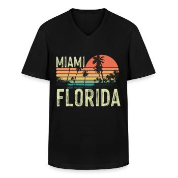 Miami Florida Palm Trees Sunset Beach Sun Sea - Men's V-Neck T-Shirt - black - Front - AI Model Male 178 dark (178cm)