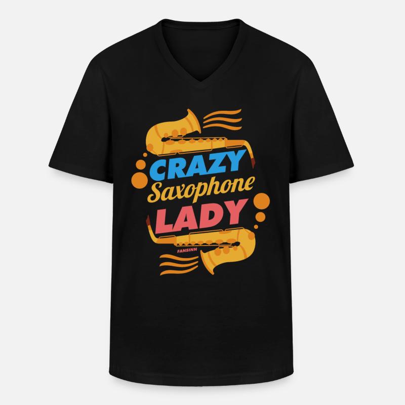 Crazy Saxophone Lady - Männer-T-Shirt mit V-Ausschnitt - Schwarz