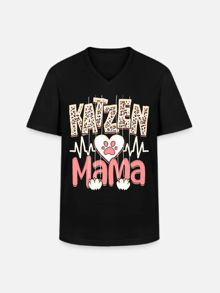 Katzen Mama Kätzchen Leopard Muster - Männer-T-Shirt mit V-Ausschnitt - Schwarz