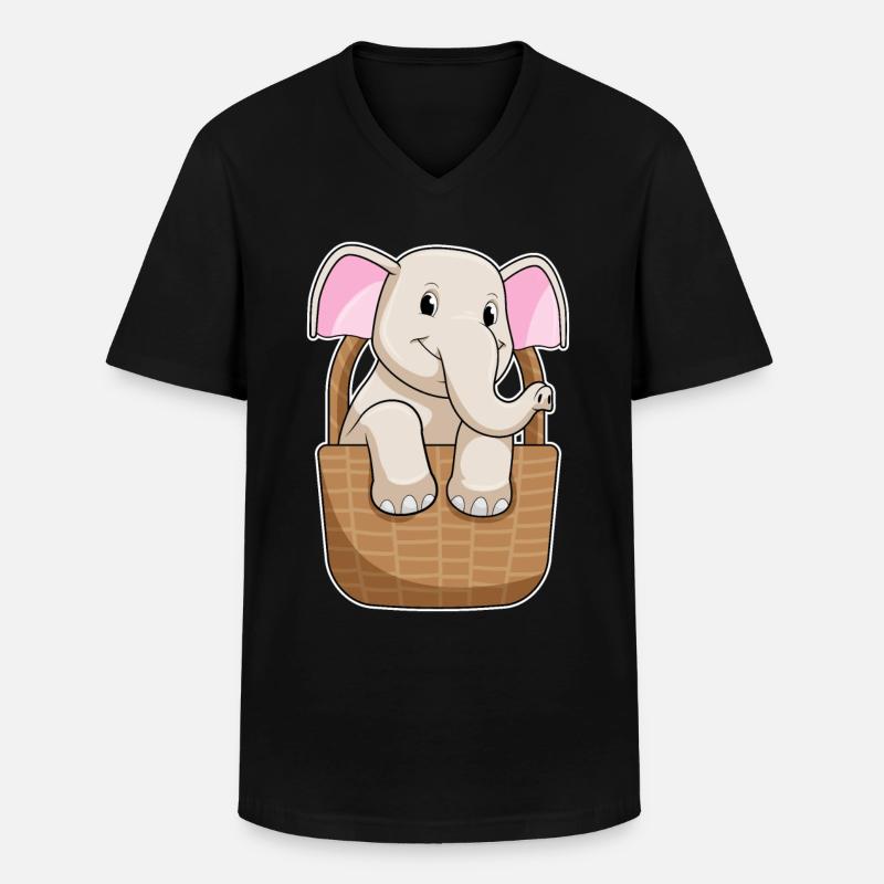 Elephant with basket - Men's V-Neck T-Shirt - black
