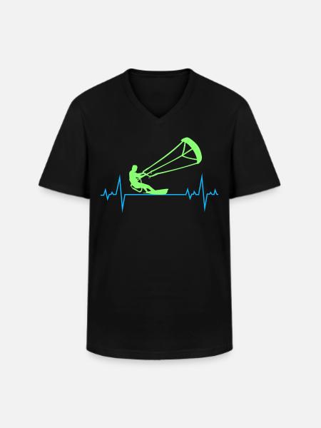 Kitesurfing Kiteboarding Kitesurf Heartbeat Pulse - Men's V-Neck T-Shirt - black