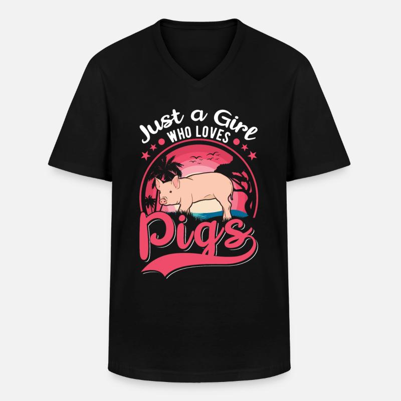Schweine Mädchen Schweinebauer - Männer-T-Shirt mit V-Ausschnitt - Schwarz