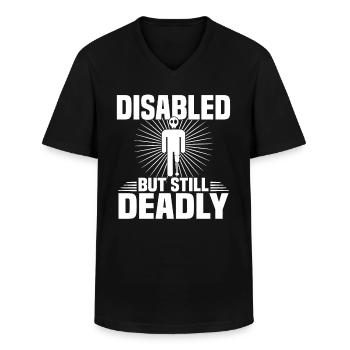 Fauteuil roulant amputé pour handicapés invalidés - T-shirt col V Homme - noir - Devant - AI Model Male 178 dark (178cm)