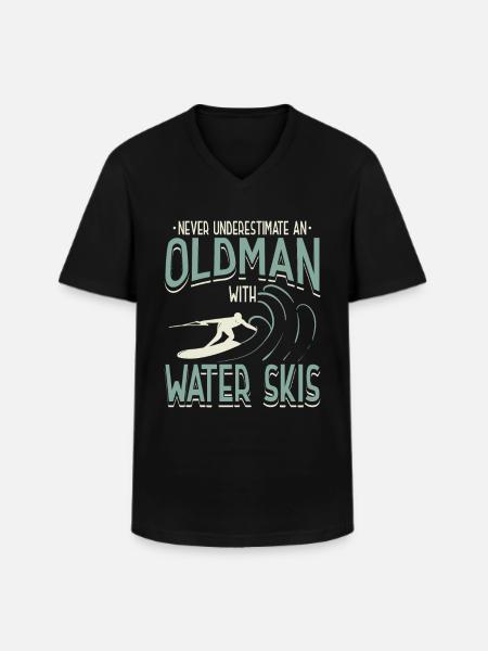 Never Underestimate An Old Man With Water Ski - Men's V-Neck T-Shirt - black