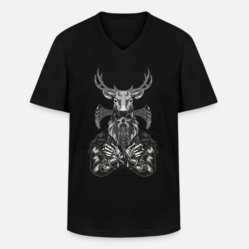 Viking Hirsch - Männer-T-Shirt mit V-Ausschnitt - Schwarz