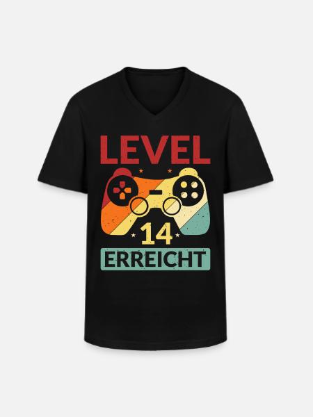 Level 14 Erreicht Gamer - Männer-T-Shirt mit V-Ausschnitt - Schwarz