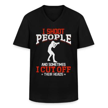 I shoot people, sometimes I cut them - Men's V-Neck T-Shirt - black - Front - AI Model Male 178 dark (178cm)
