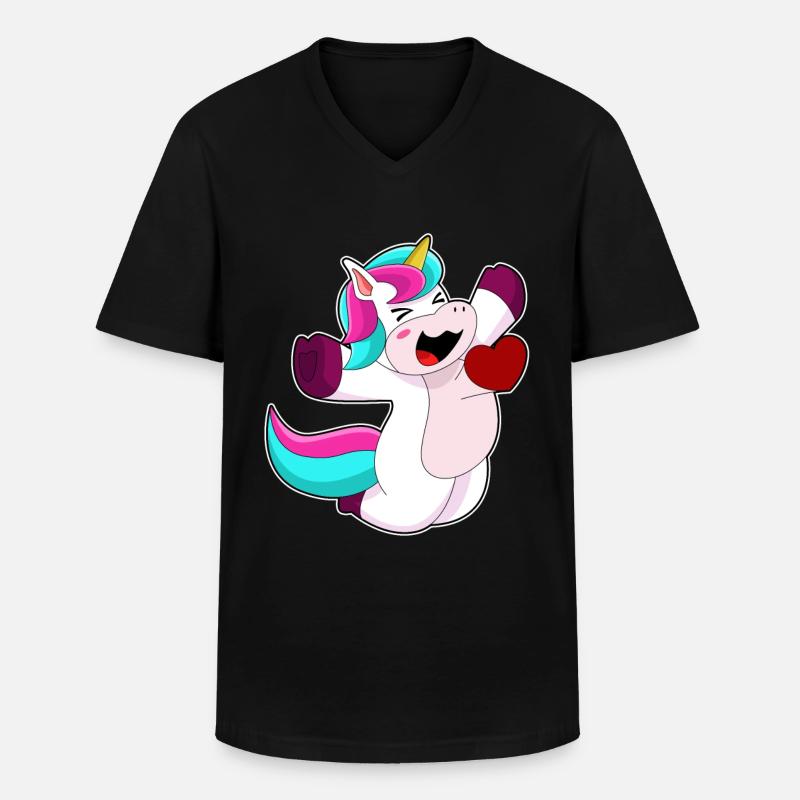Einhorn mit Herz - Männer-T-Shirt mit V-Ausschnitt - Schwarz