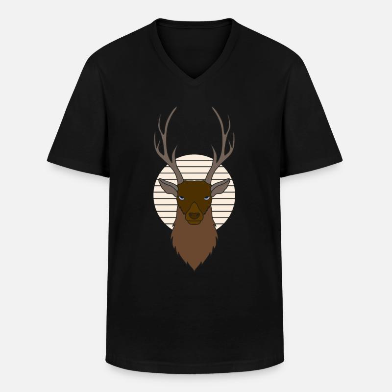 Rothirsch Geweih mit Hirschgeweih - Männer-T-Shirt mit V-Ausschnitt - Schwarz