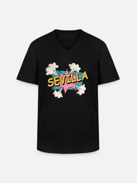 Seville Spain City Font Pop Art Comic - Men's V-Neck T-Shirt - black