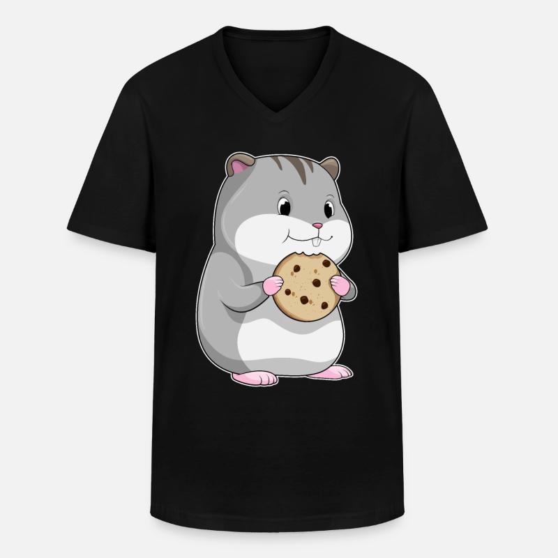 Hamster mit Keks - Männer-T-Shirt mit V-Ausschnitt - Schwarz