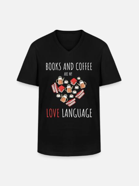 Bücher und Kaffeetasse - Buchliebe - Männer-T-Shirt mit V-Ausschnitt - Schwarz