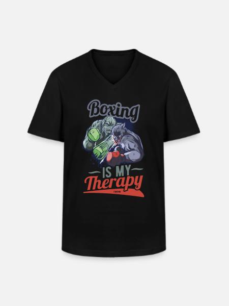 Boxing Is My Therapy - Männer-T-Shirt mit V-Ausschnitt - Schwarz