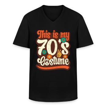 Tenue de fête des années 70 Costume Fête à thème des années 1970 - T-shirt col V Homme - noir - Devant - AI Model Male 178 dark (178cm)