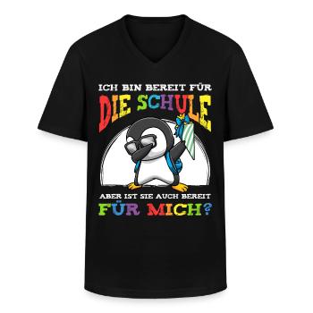 Schulkind Einschulung Pinguin - Männer-T-Shirt mit V-Ausschnitt - Schwarz - Vorne - AI Model Male 178 dark (178cm)