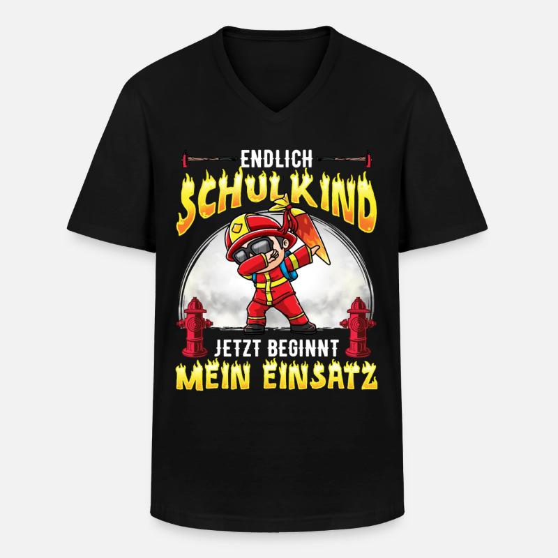 Schulkind Einschulung Feuerwehr - Männer-T-Shirt mit V-Ausschnitt - Schwarz